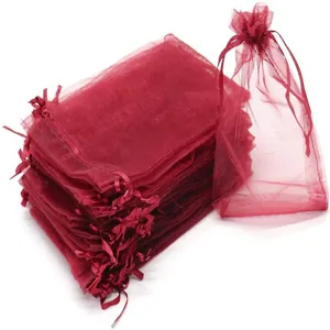 Burgundy drawstring organza bag for fruit protection and jewelry gift packaging