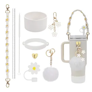 Anse tressée marguerite et kit d'accessoires en silicone pour gobelet Stanley