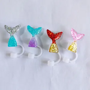 Glittery mermaid tail 10mm silicone straw covers in four gradient colors for water bottles