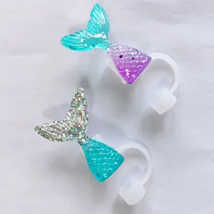 Mermaid Tail Straw Cover Silicone Dustproof Straw Topper Glitter Reusable Drink Accessories For Straw Decoration