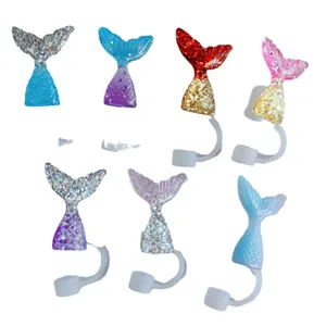 Set of 7 mermaid tail 10mm glitter silicone straw covers for Stanley tumblers