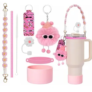 Sangle florale rose et protège-paille marguerite pour tasses isothermes de 40 oz