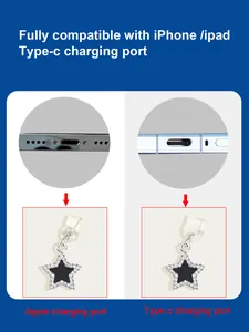 Détail des bouchons anti-poussière Type-C et Lightning avec pendentif étoile brillante