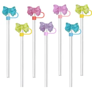 Siliconen Strik Strohuls Stofwerende Kap Voor 10mm Rietjes Glitters Schattige Rietje Decoratie Beker Accessoire Voor Dames