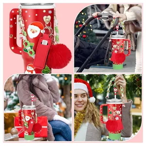 Weihnachts-Isolierbecher-Set 40oz mit roten Feiertagsmustern und Zubehör-Kit