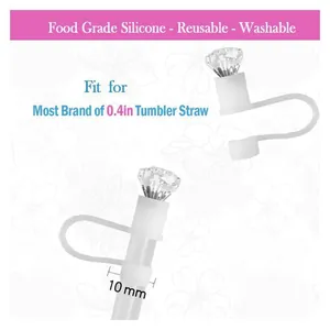 Couvre-paille en silicone blanc avec diamant pour pailles de gobelet de 10 mm