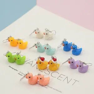 Cute resin little duck earrings set in various macaron colors with metal hooks