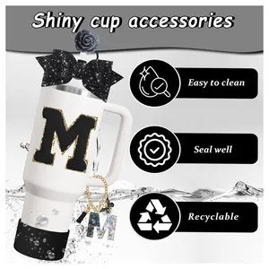 Set d'accessoires 5 pièces noir pour gobelet 40oz avec nœud pailleté et base silicone