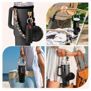 Matte black insulated tumbler with straw and floral accessories for 30oz 40oz bottles