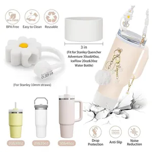 Stanley cup accessory set with initial charm, silicone boot and daisy straw cover