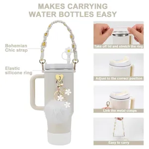 Bohemian accessories set for 30oz and 40oz tumblers with woven strap and charm