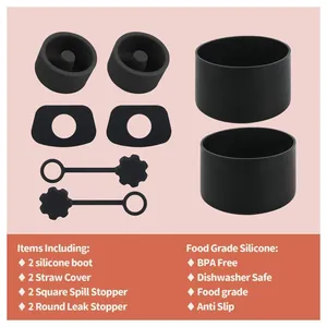 Set 8 pezzi accessori in silicone nero per tazze Stanley con copripaglia e tappi