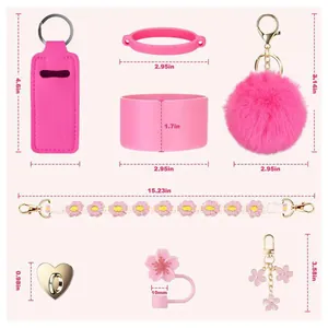 Pink accessory set for 30oz 40oz cups including straw cover and silicone boot