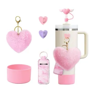 Hart Beker Accessoires Compatibel Met 40oz Fles Siliconen Bekerlaars Rietje Cover Pluche Sleutelhanger Lippenstift Houder Bedels