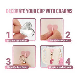 DIY pink heart cup hook kit with metal letter charm and pearl chain accessory set