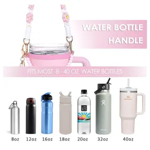 Anse de gobelet tressée rose avec fleur pour gourdes Stanley de 8oz à 40oz