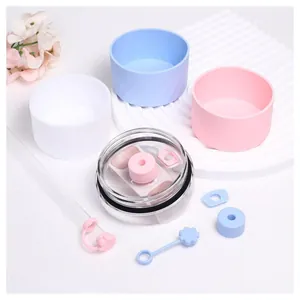Kit de protection en silicone et couvre-pailles pour gobelets de 30oz et 40oz rose et bleu