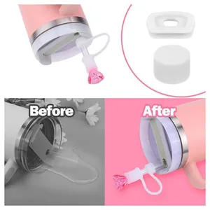Pink diamond straw cover and silicone spill proof stopper set for 40oz tumbler