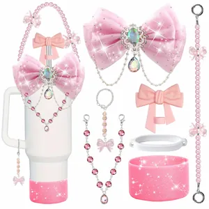 Set di accessori rosa glitterati per borraccia con fiocco e custodia in silicone