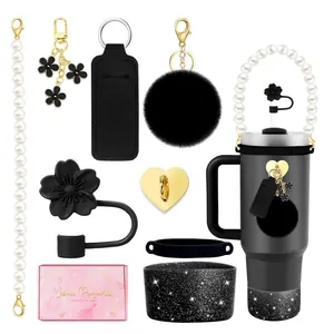 Insulated 40oz Tumbler Accessories Stainless Steel Cup Silicone Straw Cover Faux Pearl Handle Heart Charm Tassel Decoration Gift