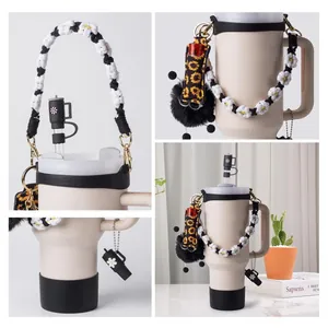 Accessories set for 40oz tumbler with crochet handle strap cup boot and straw cover