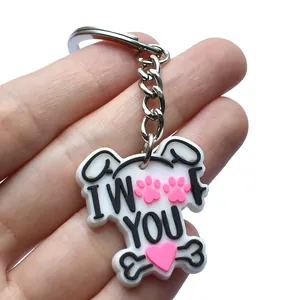 Simpatico portachiavi a forma di cucciolo in PVC con testo I W YOU e catena