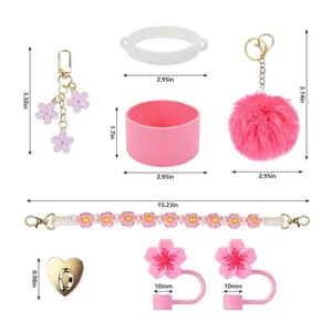 Set accessori floreali rosa per tazze 30oz/40oz con basi in silicone e tracolla