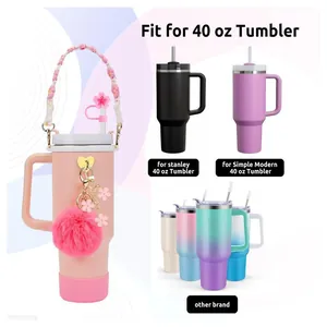 Copripaglia fiore ciliegio, ciondolo pompon e manico intrecciato per tazza da 40oz