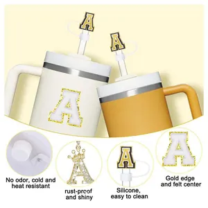Kit breloque lettre A jaune et couvre-paille en silicone pour gobelet 40oz