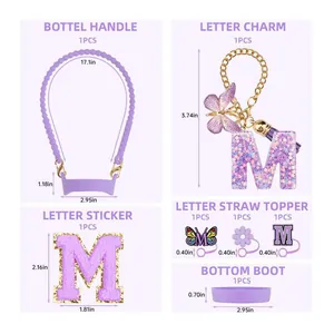 Kit d'accessoires violet pour Stanley Cup avec breloque lettre M et embouts de paille