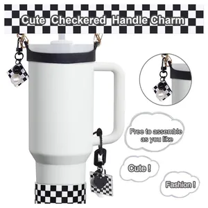Σετ αξεσουάρ για κύπελλο 40oz με καρό βάση σιλικόνης και αλυσίδα με διακοσμητικά