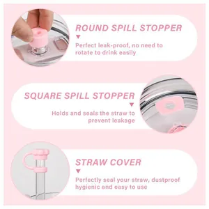 Pink silicone spill-proof stopper set and straw cover for 30oz and 40oz tumblers