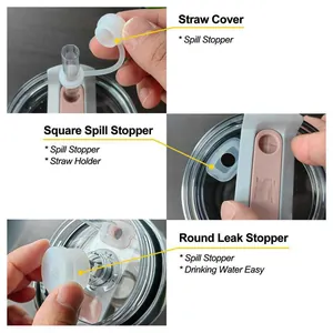 Dettaglio del set copri cannuccia in silicone e tappo antigoccia per tazze da 40oz