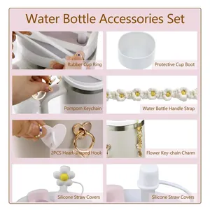 Pink and white Stanley cup accessory set including straw covers and silicone coasters