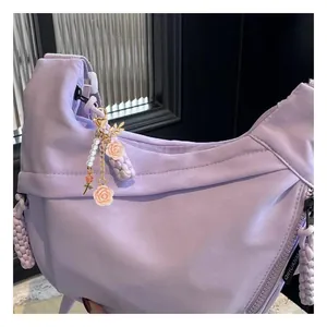 Lavender single shoulder bag with elegant rose floral and pearl charms detail