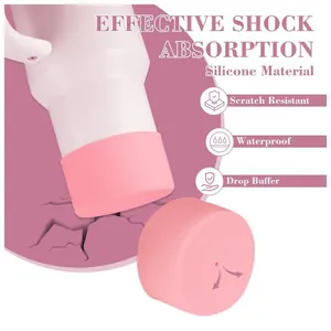 Pink silicone protective boot for water bottles with shockproof and non-slip bottom shield