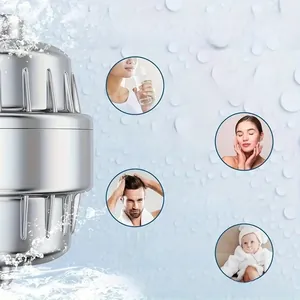 Detail of chrome-plated shower water filter for chlorine removal and skin protection