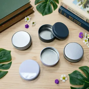 Set of round 20g metal tins in silver, black and white for cosmetics and lip balms