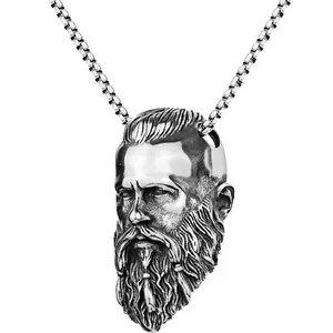 Vintage stainless steel Viking warrior pendant necklace for men with classic box chain