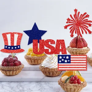Independence Day cake toppers with USA letters, stars, and flag for American party decor