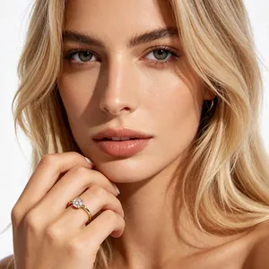 Exquisite gold open ring featuring a brilliant round-cut zircon in a classic claw setting