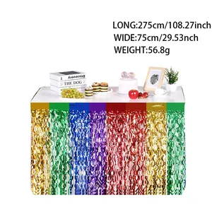 Rainbow laser fringe table skirt 275x75cm for colorful birthday party decoration