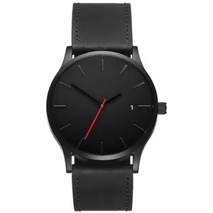 Montre À Quartz Homme Affaires Boîtier En Alliage Bracelet En Similicuir Cadran Simple Minimaliste Avec Guichet Date Calendrier
