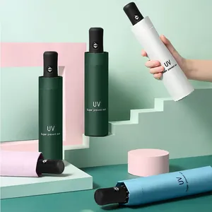 Paraguas Plegable Protección UV Sol Lluvia Revestimiento Pegamento Negro Portátil Cortavientos Compacto Manual Para Adultos