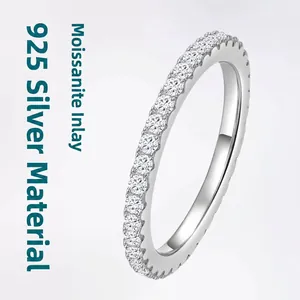 925 Sterling Silver Moissanite Eternity Ring Half Full Circle Inlaid Wedding Band For Women Luxurious Finger Jewelry