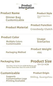 Detailed specifications of the crystal evening clutch bag showing 19x12x4cm dimensions