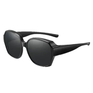 Polarized fit-over sunglasses with black square frame for women driving outdoors