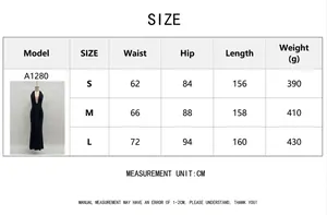 Detailed size chart for elegant halter V-neck backless maxi fishtail dress in S-L sizes