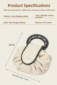 Tableau des tailles détaillé pour trousse à maquillage en cuir PU de 28 cm de haut