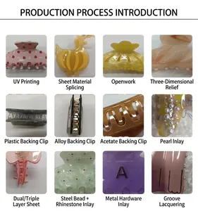 Détails de l'impression UV et des perles sur les pinces à cheveux en acétate